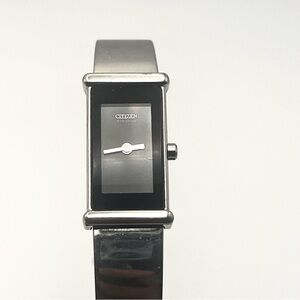 Citizen Eco-Drive Womens Stainless Steel Black Rectangular Watch 7" Wrist